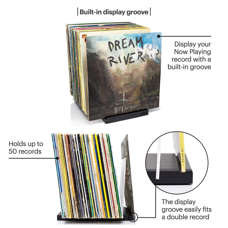 MÃ–NKE Premium Vinyl Record Holder - a Mid-Century Style Record Holder for Albums, 50-60 LP Capacity - with a Now-Playing Record Display Groove (Black) - Image 3